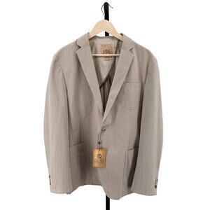 Joe Joseph Aboud Pinstripe Blazer Men's Slim Fit Seersucker XXL Cotton Beige LS